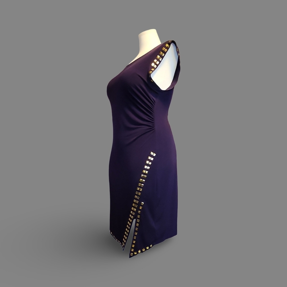 Shelby & Palmer Studded Purple&Gold Scoop Neck Sheath Dress XL Sleeveless Knit ❥ - Picture 5 of 9
